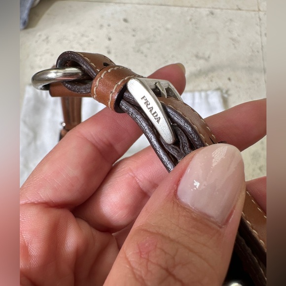 Vintage Prada Navy nylon shoulder bag with tan leather buckle strap - Picture 10 of 15